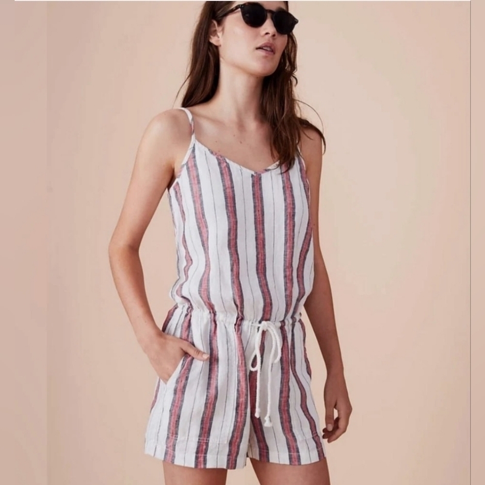 LOU & GREY Linen Romper - S- Striped Black Red White